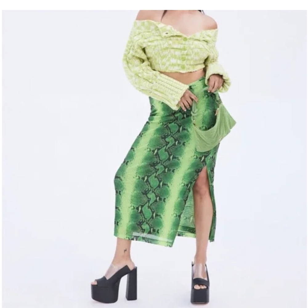 Cult Gaia x Bratz Green snake print Asymmetrical Pencil Skirt
